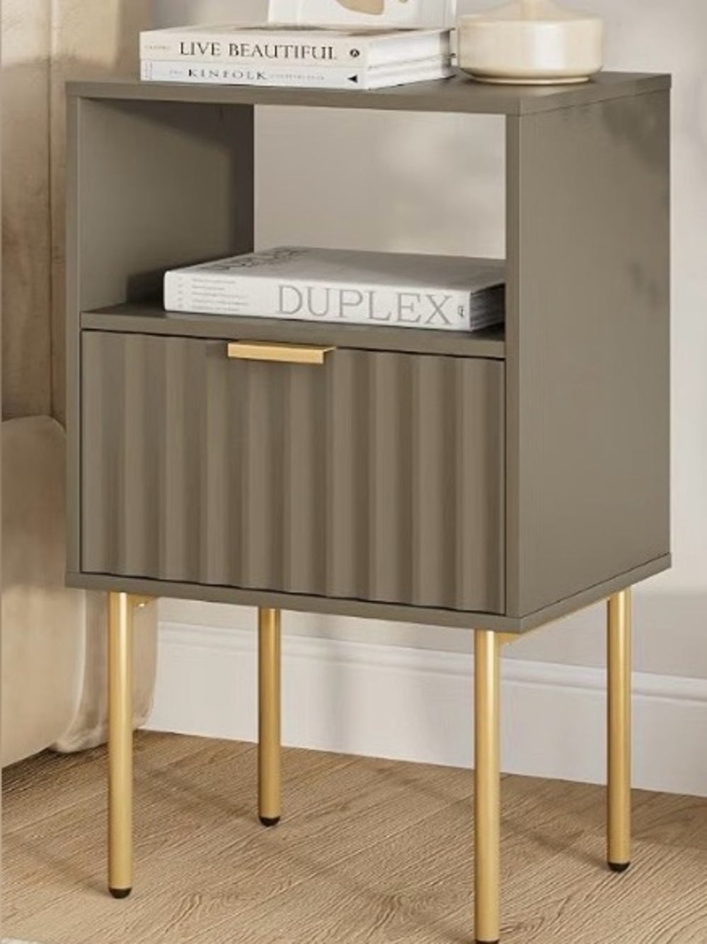 Contemporary Grey Table with Gold Legs